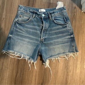 Zara Blue Jean Shorts High-Waisted Distressed
